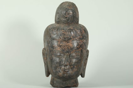 TANG DYNASTY BLUE STONE SHAKYAMUNI BUDDHA HEAD