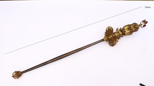 MING DYNASTY IRON SCISSORS GILDED RITUAL IMPLEMENTS