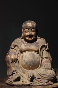 MING DYNASTY WOODEN MAITREYA CARVING