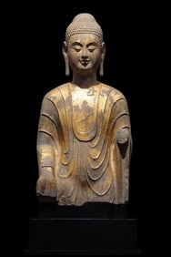 NORTHERN WEI DYNASTY GILDED STONE BUDDHA