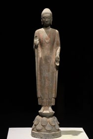 NORTHERN WEI DYNASTY PAINTED STONE BUDDHA