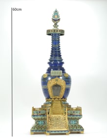 QING DYNASTY LAPIS LAZULI GOLD-PLATED PAGODA