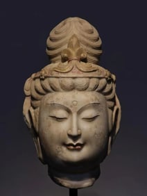 TANG DYNASTY WHITE MARBLE BODHISATTVA HEAD