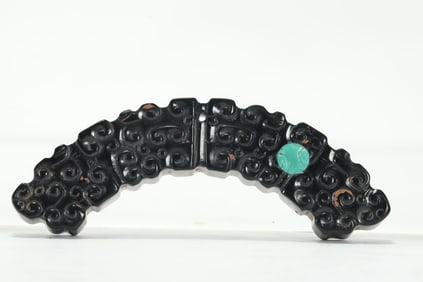 WARRING STATES PERIOD BLACK JADE INLAID TURQUOISE PENDANT
