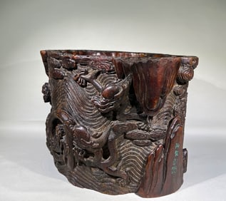 AGARWOOD DRAGON PATTERN BRUSH HOLDER FROM THE QING DYNASTY