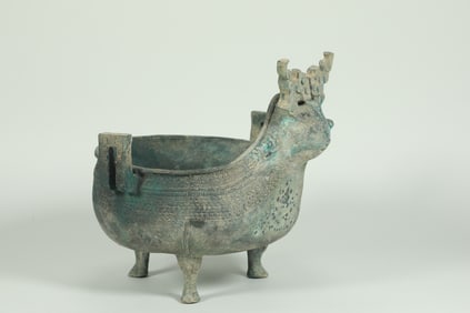 WARRING STATES PERIOD BRONZE ANIMAL HEAD DING