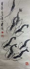 Qi Baishi: Shrimps (Hanging Scroll Painting on Paper)