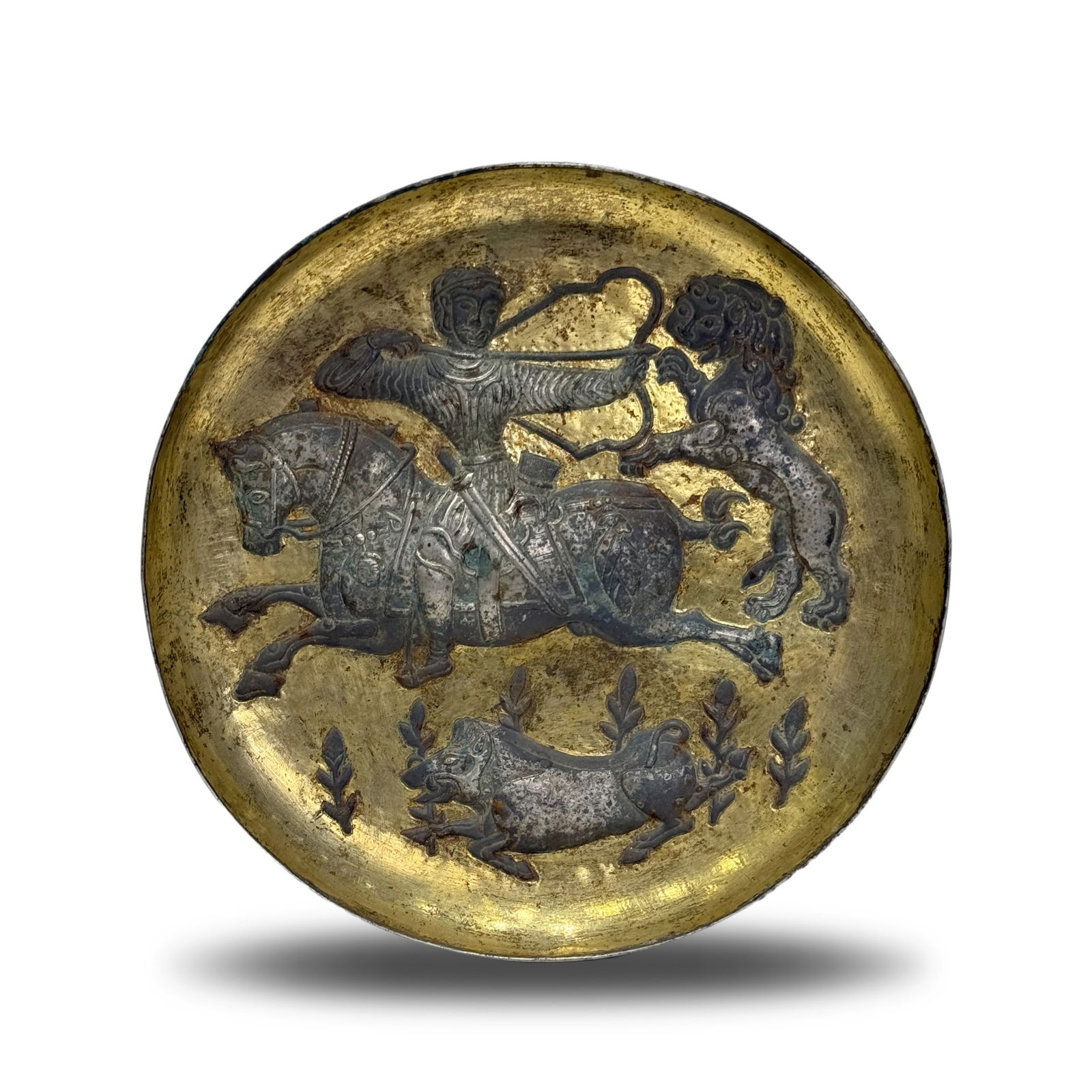 Tang Dynasty Silver-gilt plate with Persian hunting (1 of 4)