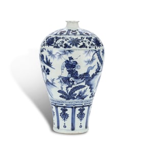 Yuan Dynasty Blue-and-white plum vase with figure story patterns