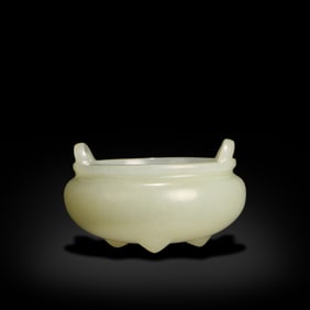 Qing Dynasty Hetian white jade three-footed incense burner