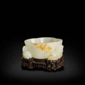 Qing Dynasty Hetian white jade washer carved with "Three Rams Bring Prosperity"