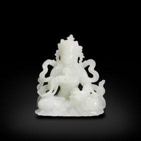Qing Dynasty Hetian white jade carved Vajrasattva statue