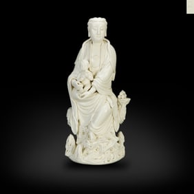 Ming Dynasty Dehua kiln white-glazed statue of "Avalokiteshvara Bestowing Sons" made by He Chaozong