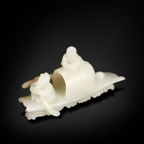 Qing Dynasty Hetian white jade boat-shaped incense holder