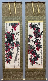 Qi Baishi Lychees (Pair of Hanging Scrolls)