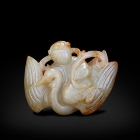 Song Dynasty Jade pendant of a boy riding a crane