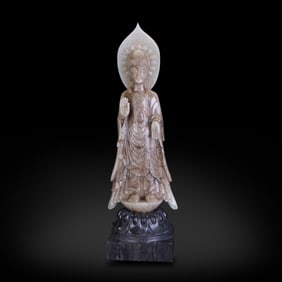 Northern Wei Dynasty Jade Buddha statue with black jade base