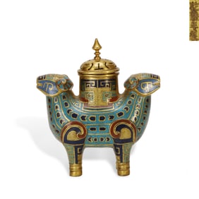 Qing Dynasty Qianlong period,  Cloisonn?? double-sheep incense burner