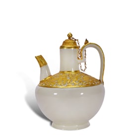 Song Dynasty Ding kiln white-glazed ewer with gilding and metal inlay