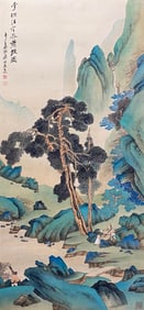 Zhang Daqian: Landscape and Figures (Hanging Scroll Painting)