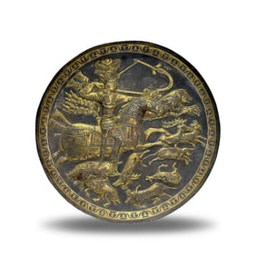 Tang Dynasty Silver-gilt plate with Persian hunting