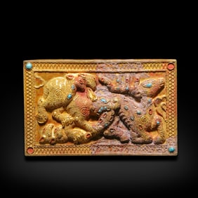 Warring States Period Gold plaque with tiger preying on deer patterns