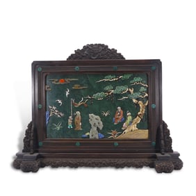 Qing Dynasty Hetian jasper table screen inlaid with various treasures, decorated with "scholars