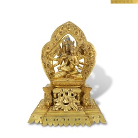 Qing Dynasty Gilt-bronze statue of Manjushri with Dharma realm