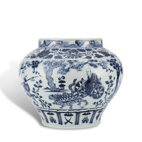 Yuan Dynasty Blue-and-white jar with figure story patterns