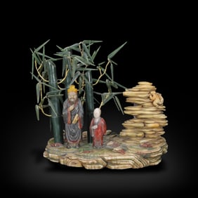 Qing Dynasty Ornaments of scholars and boys, carved from Hetian jasper and Shoushan stone