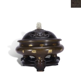 Ming Dynasty Renchen year, Bronze sprinkled-gold li-shaped censer, made by Gao Yiyi