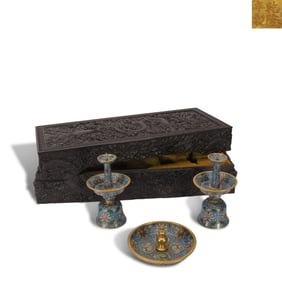 Qing Dynasty Qianlong period, A set of Cloisonn?? candlestick and incense holder with interlocking