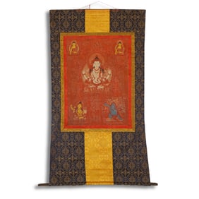 Qing Dynasty Thangka depicting Four-Armed Avalokiteshvara