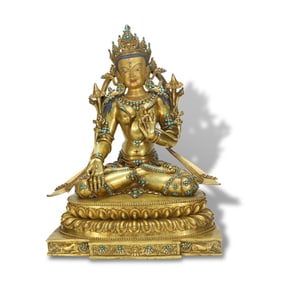 Ming Dynasty Gilt-copper statue of White Tara