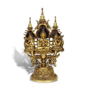 12th Century Pala-style gilt-bronze statue of the Three Roots