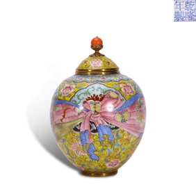 Qing Dynasty Qianlong period, Enamel-on-copper bundle-shaped vase with floral and fortune-longevity