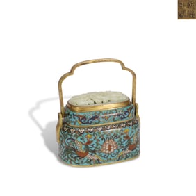 Qing Dynasty Qianlong period, Cloisonn?? hand warmer inlaid with jade, decorated with