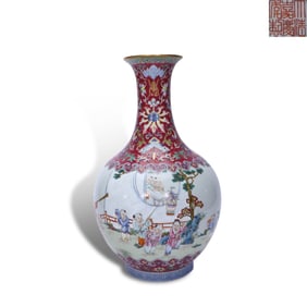 Qing Dynasty Jiaqing period, Carmine-ground famille rose vase with children-at-play