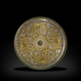 Warring States Period Bronze mirror with phoenix patterns inlaid with gold and silver
