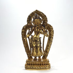 STANDING BRONZE GUANYIN STATUE FROM THE YONGLE PERIOD OF THE MING DYNASTY