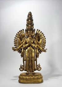 ELEVEN-FACED TIBETAN GILT BRONZE AVALOKITESHVARA