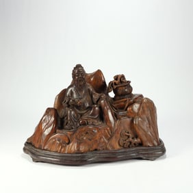 OLD AGARWOOD FIGURINE LANDSCAPE ORNAMENT FROM THE QING DYNASTY