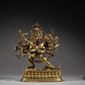 GILT BRONZE AUSPICIOUS HEVAJRA FROM THE QING DYNASTY