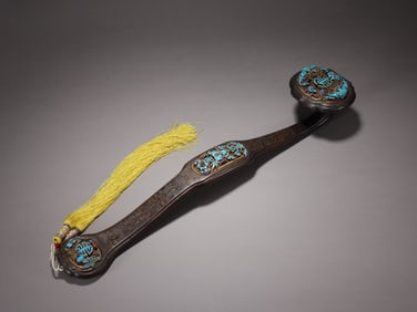 ROSEWOOD INLAID WITH KINGFISHER FEATHERS RUYI