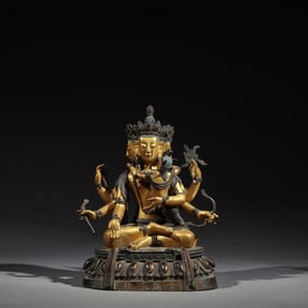 GILDED BRONZE SIX-TIER BUDDHIST PAVILION