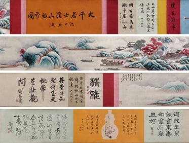 ZHANG DAQIAN'S LONG SCROLL OF FIRST SNOW ON STREAMS AND MOUNTAINS