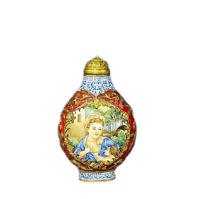 ENAMELED WESTERN FIGURE SNUFF BOTTLE