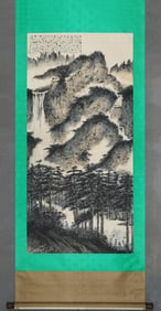 FU BAOSHI'S HANGING SCROLL OF VIEWING WATERFALL FROM PINE MOUNTAIN