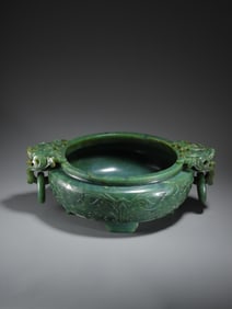 HETIAN JADE BEAST-FACE PATTERN MOVABLE RING CENSER