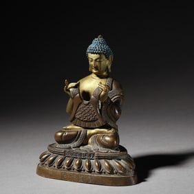 GILDED BRONZE VICTORIOUS FIGHTING BUDDHA